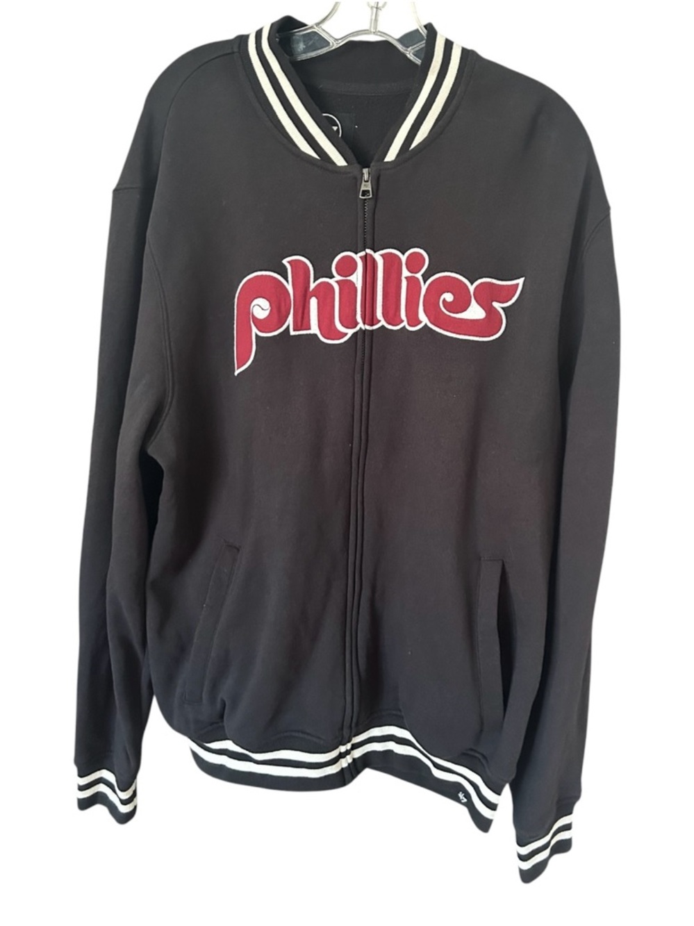 '47 Brand Men's Philadelphia Phillies Fleece Sweat Jacket Sz XL Full Zip Black
